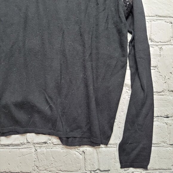 Maje Black Silk Sequin Embellished Shoulder V Neck Sweater Size 1 - Picture 6 of 11